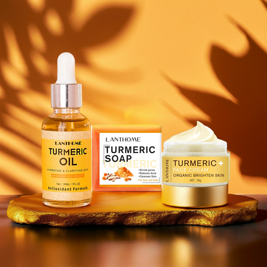 3PCS/Set Turmeric Face Care Kit Skin Brightening Shrink Pores Turmeric Soap Whitening Essential Oil Facial Cream for Women